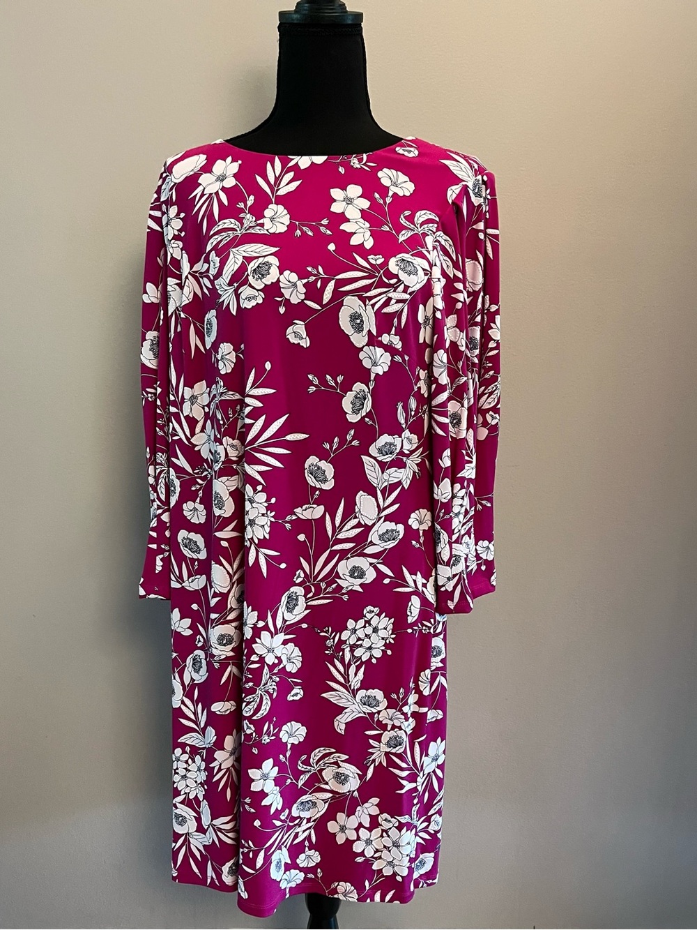 Jessica Howard Dress - Fuchsia with White Floral Pattern, Size 16